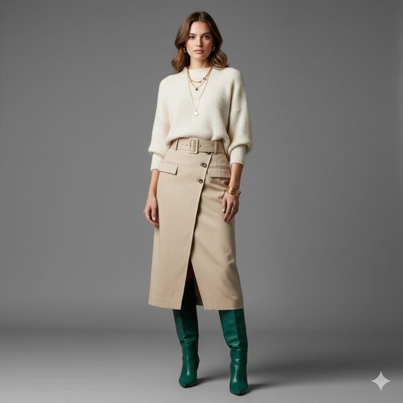 Ann Taylor Prairie Equestrian Modesty Button-Front Wrap Pencil Skirt, Tan Size 6 - Picture 13 of 13